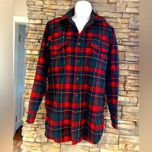 Vintage Pendleton Mens  Wool Button Shirt Red Tartan Plaid Long Sleeve Flannel